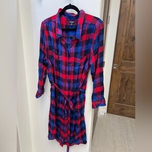 Lucky Brand Toni Plaid Shirt Dress Red Blue Size 2XL